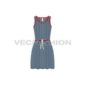 Womens striped frock dress flat sketch, front view
