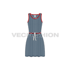 Womens striped frock dress flat sketch, front view