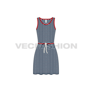 A simple and casual day Women's Frock Dress with nautical stripes and with Rope Draw String at waist. The rope is a vector brush and is free with this template graphic.