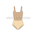 Womens striped swimsuit flat sketch, front view