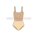 Womens striped swimsuit flat sketch, front view