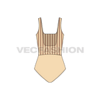 Womens striped swimsuit flat sketch, back view