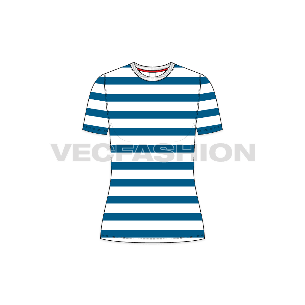 Womens striped t-shirt flat sketch, front view