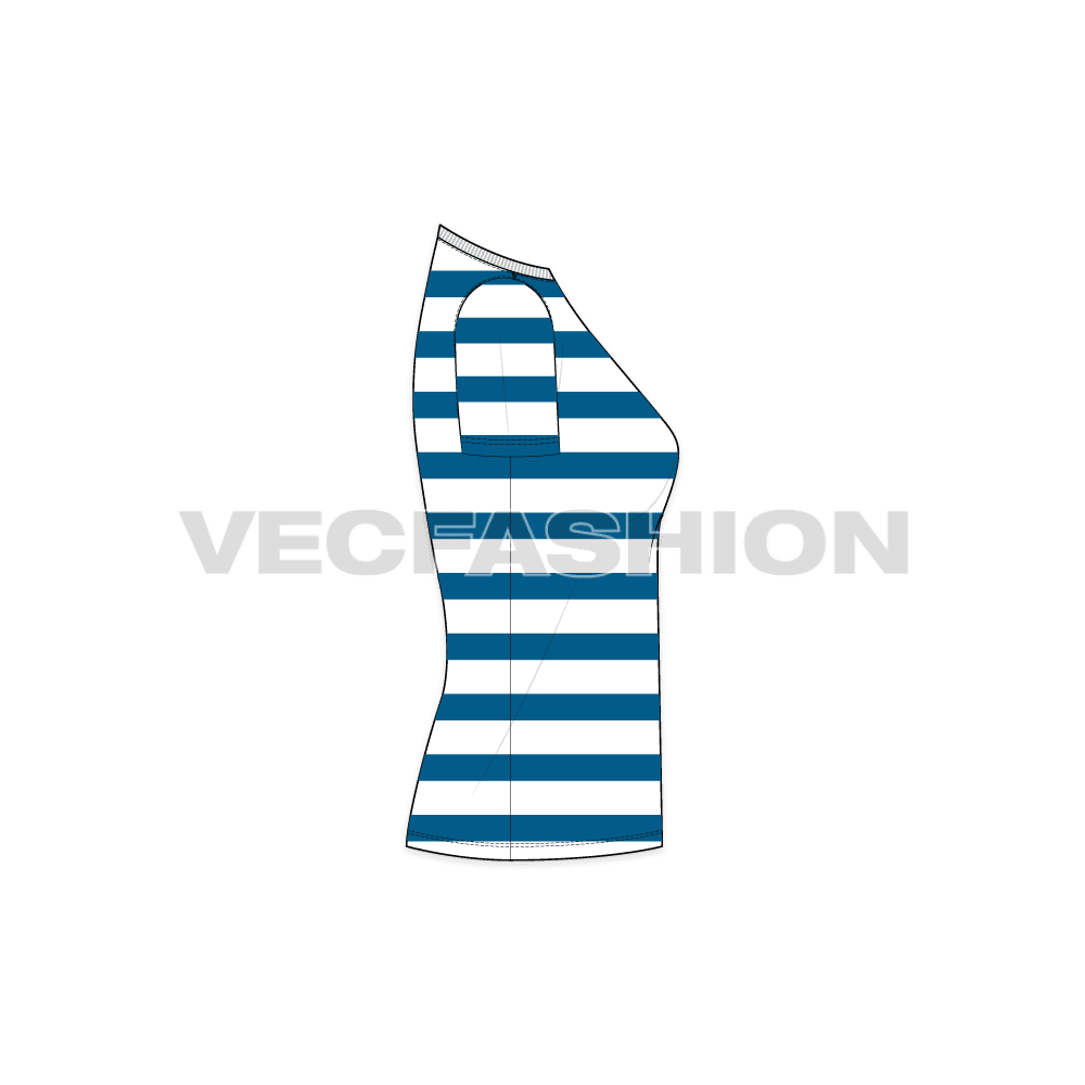 Womens striped t-shirt flat sketch, side view