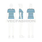Womens striped t-shirt flat sketch, croqui sketch