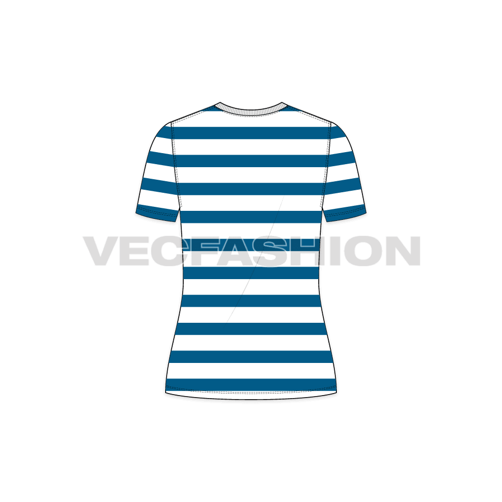 Womens striped t-shirt flat sketch, back view