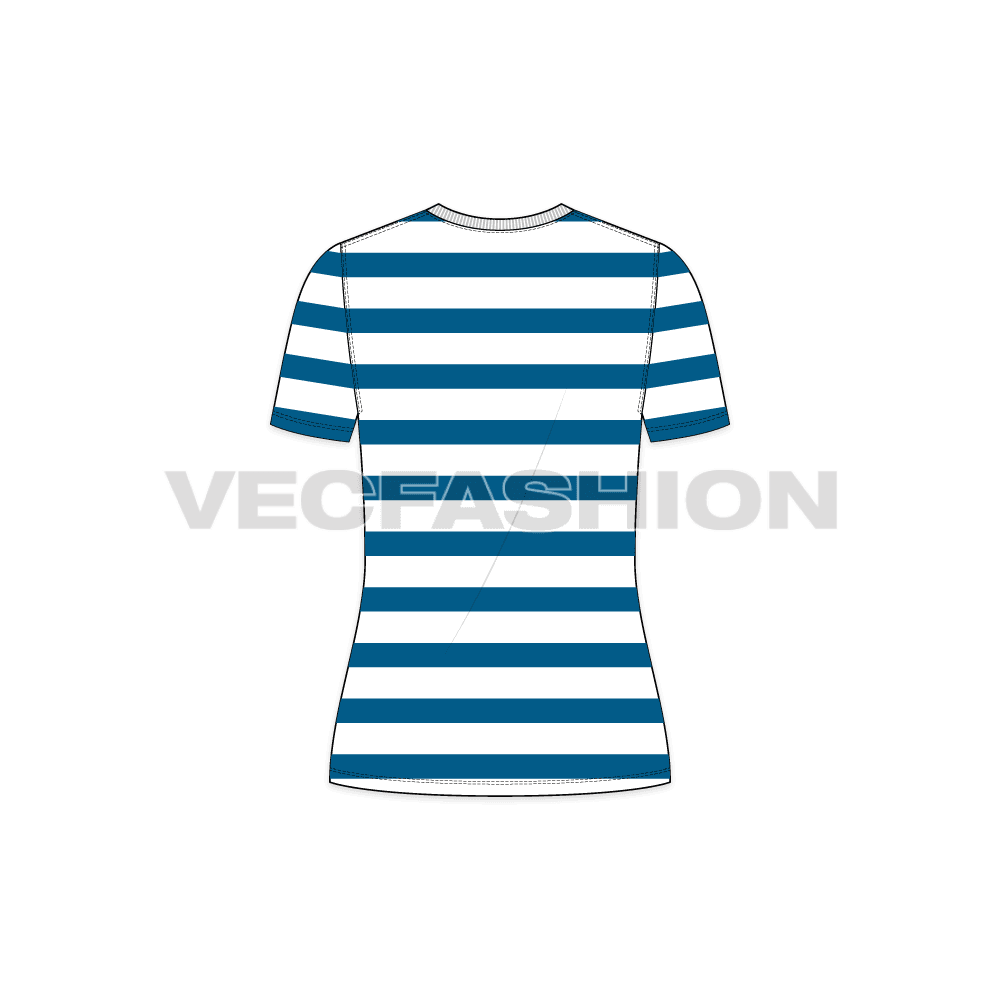 A vector template for Women's Striped T-shirt. It is a roundneck t-shirt with nautical stripes on body and sleeves.