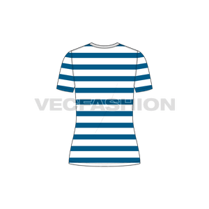 A vector template for Women's Striped T-shirt. It is a roundneck t-shirt with nautical stripes on body and sleeves.