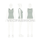 Womens striped training tank flat sketch, croqui sketch