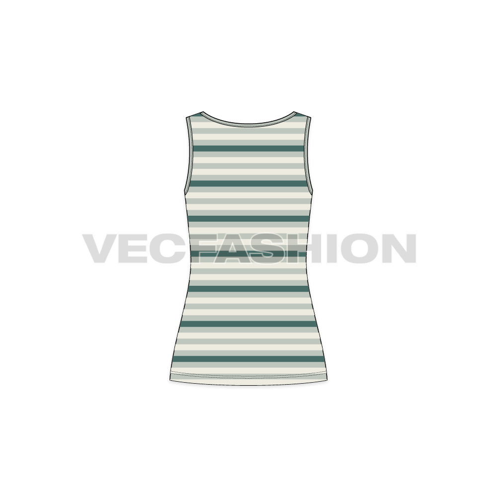 Womens striped training tank flat sketch, back view