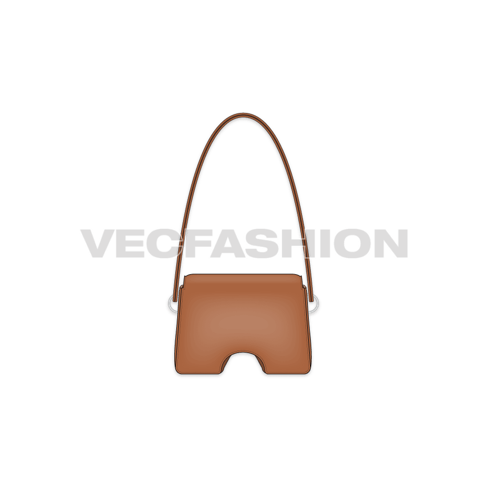 Womens stylish leather bag flat sketch, view 2