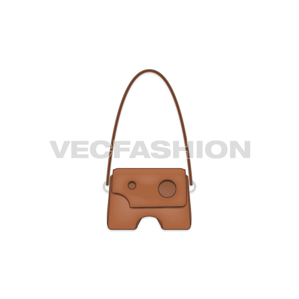 Womens stylish leather bag flat sketch, view 1