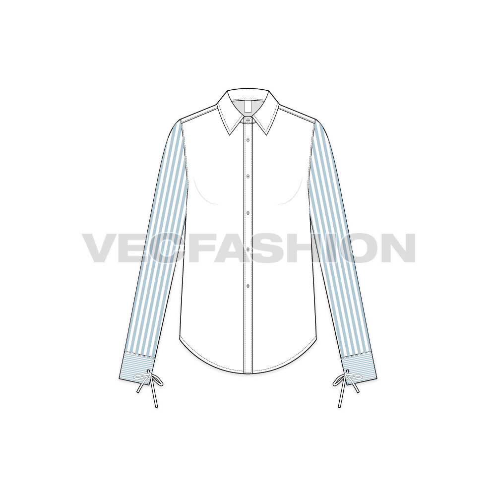 Womens stylish shirt with pin stripes flat sketch, front view