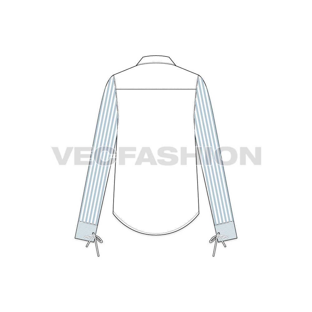 Womens stylish shirt with pin stripes flat sketch, back view
