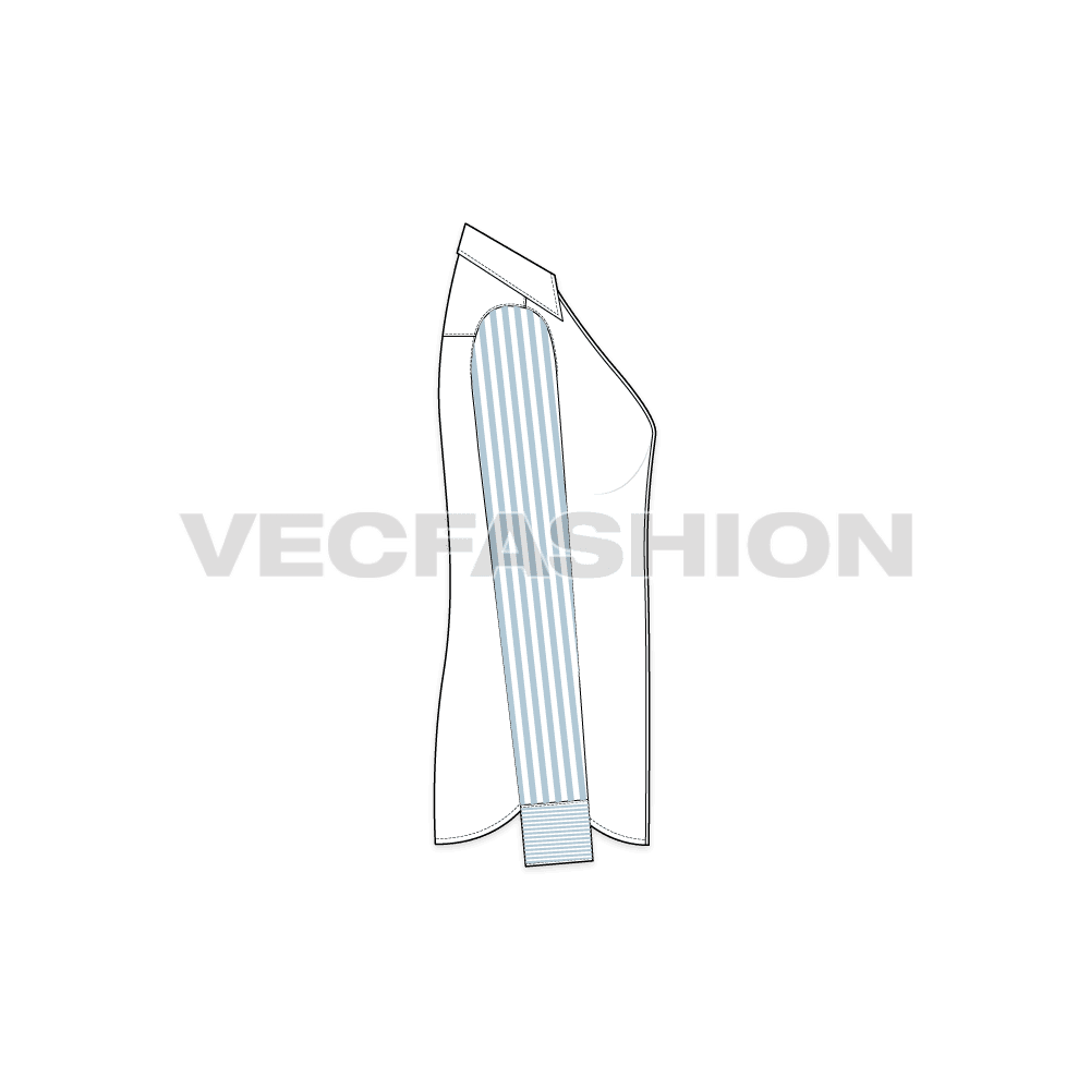 Womens stylish shirt with pin stripes flat sketch, side view
