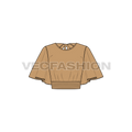 Womens stylish top with flared sleeve flat sketch, front view