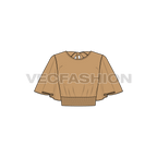 Womens stylish top with flared sleeve flat sketch, front view
