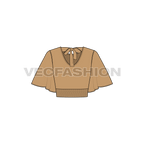 Womens stylish top with flared sleeve flat sketch, back view