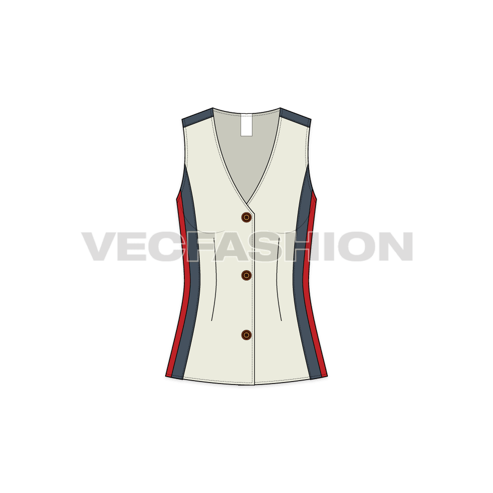 Women's Stylish Waistcoat flat sketch, front view
