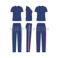 Womens summer sweatsuit flat sketch, showing all views, front, side and back