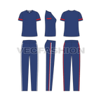 Womens summer sweatsuit flat sketch, showing all views, front, side and back
