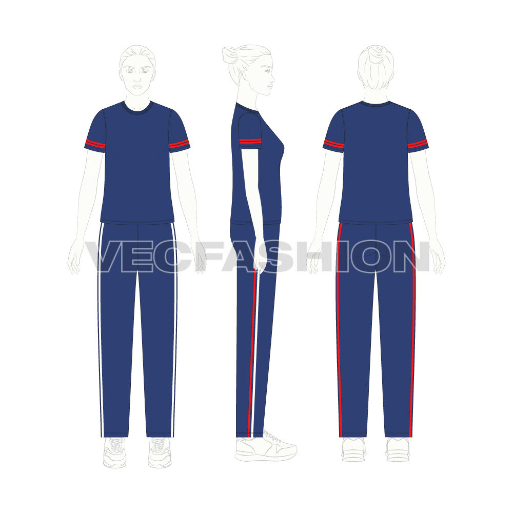 Womens summer sweatsuit flat sketch, on croqui