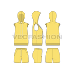Womens summer sweatsuit, hoodie vest flat sketch, showing all views, front, side and back