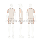 Womens summer tracksuit, pastel flat sketch, on croqui