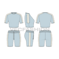 Womens summer tracksuit, powder blue flat sketch, showing all views, front, side and back