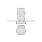 Womens summers night suit flat sketch, back view