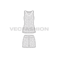 Womens summers night suit flat sketch, front view
