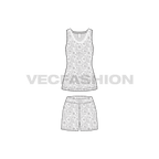 Womens summers night suit flat sketch, front view