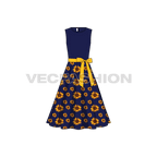 Womens sunflower dress flat sketch, front view