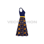 Womens sunflower dress flat sketch, side view