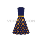 Womens sunflower dress flat sketch, back view
