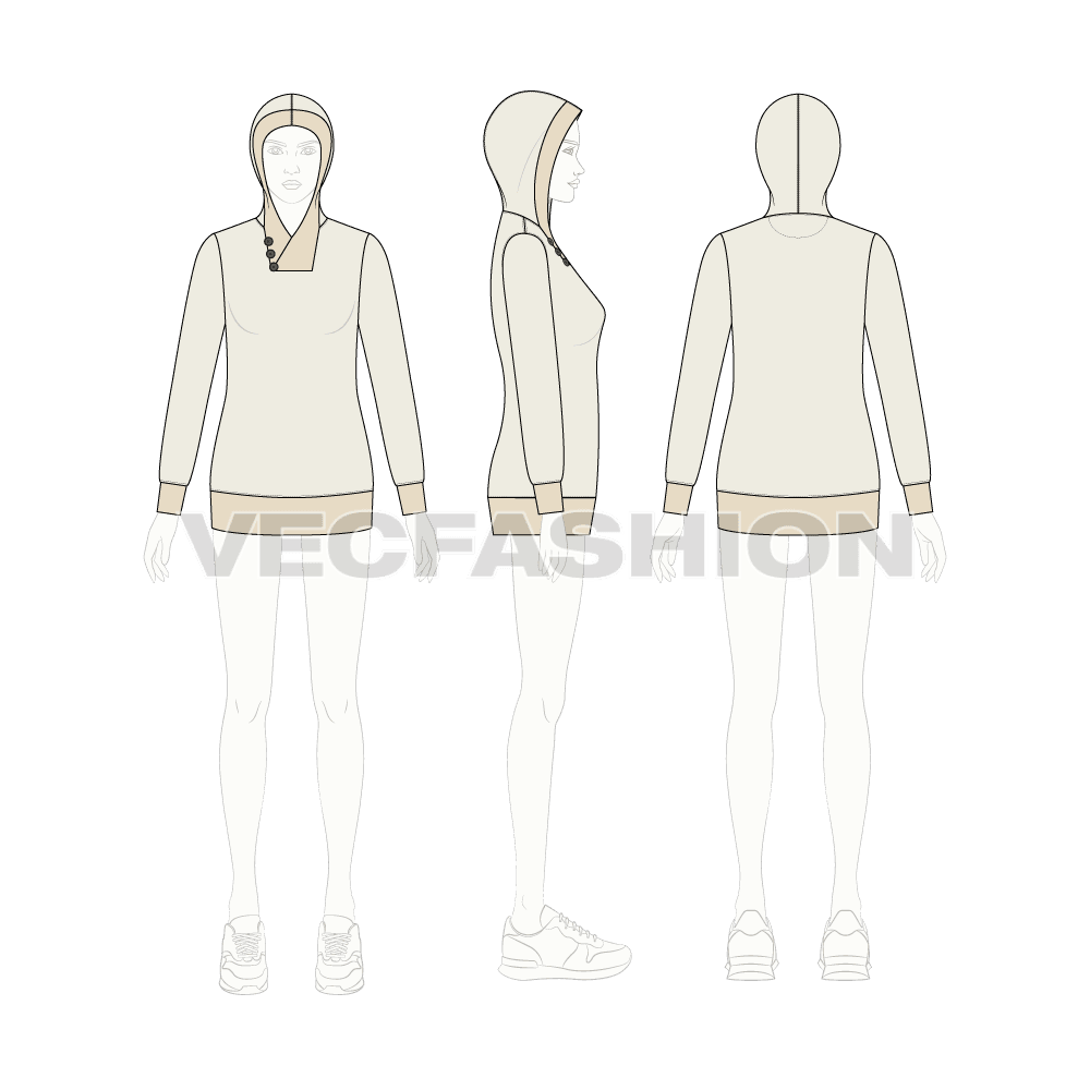 Womens sweat jumper flat sketch, croqui sketch
