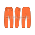 Womens sweat pants, capri length flat sketch, showing all views, front, side and back