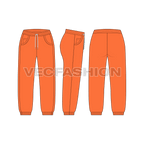 Womens sweat pants, capri length flat sketch, showing all views, front, side and back