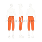 Womens sweat pants, capri length flat sketch, on croqui