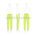 Womens sweat pants, semi-slim flat sketch, on croqui