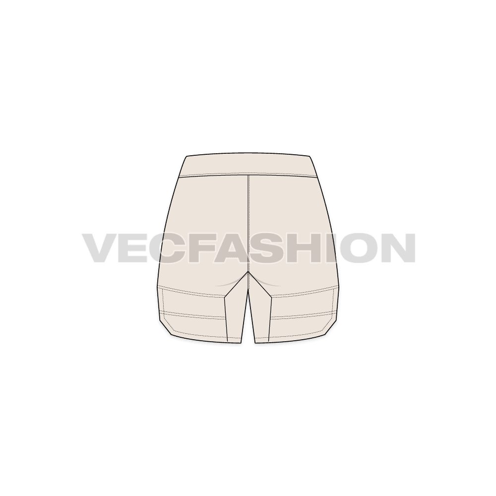 A vector fashion sketch for Women's Sweat Shorts. It is a very active style for women's multi purpose made out of fleece or terry fabric. It has contrast colored trims and there is water proof zipper on it. 