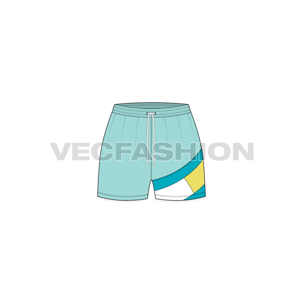 Womens swim shorts flat sketch, front view