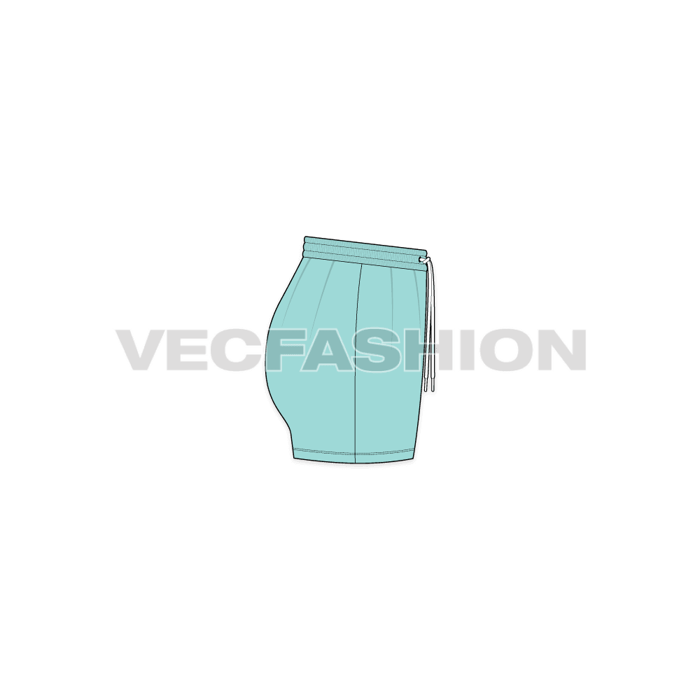 Womens swim shorts flat sketch, side view