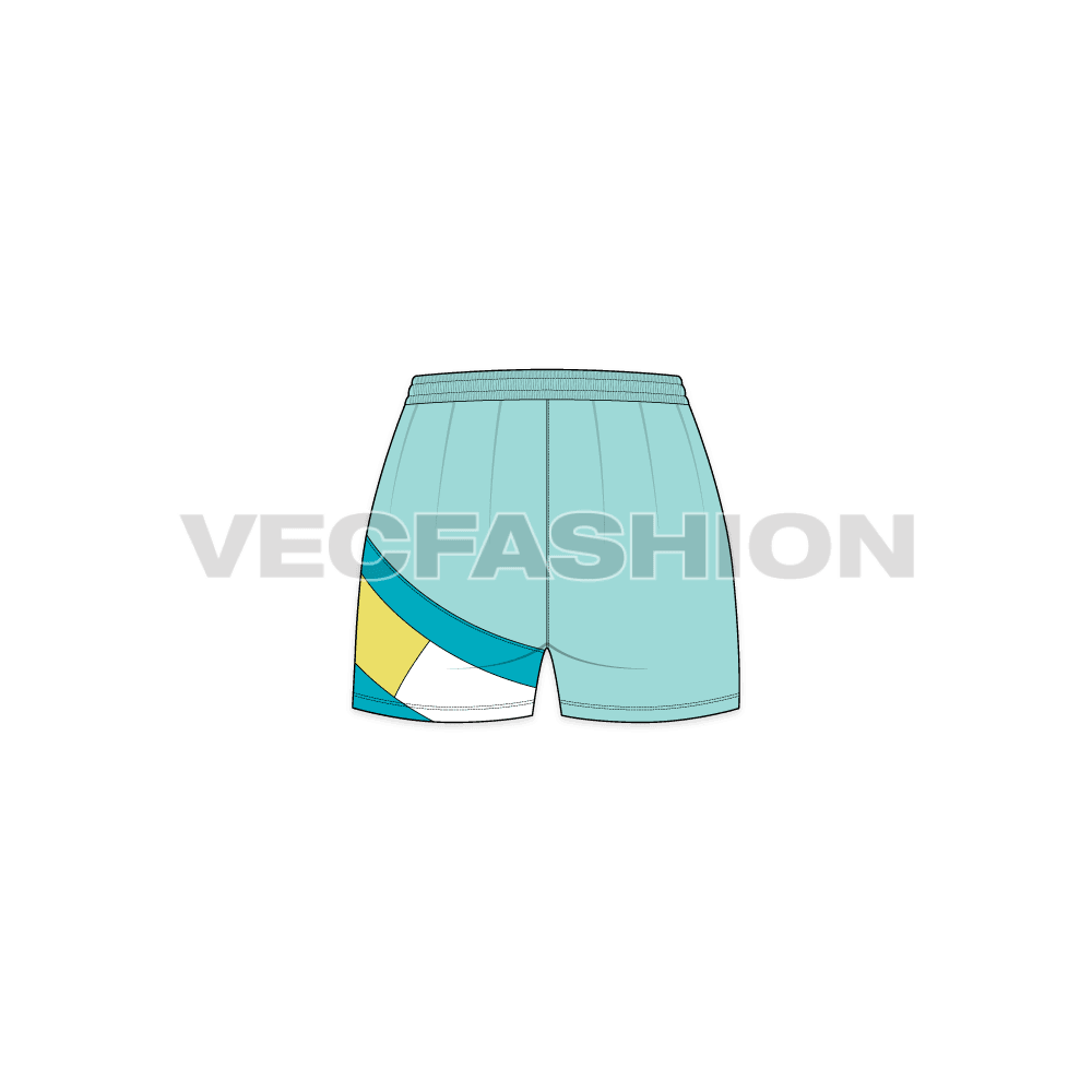 Womens swim shorts flat sketch, back view