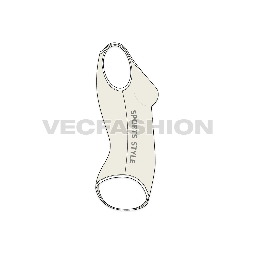 Womens swimming bodysuit flat sketch, side view