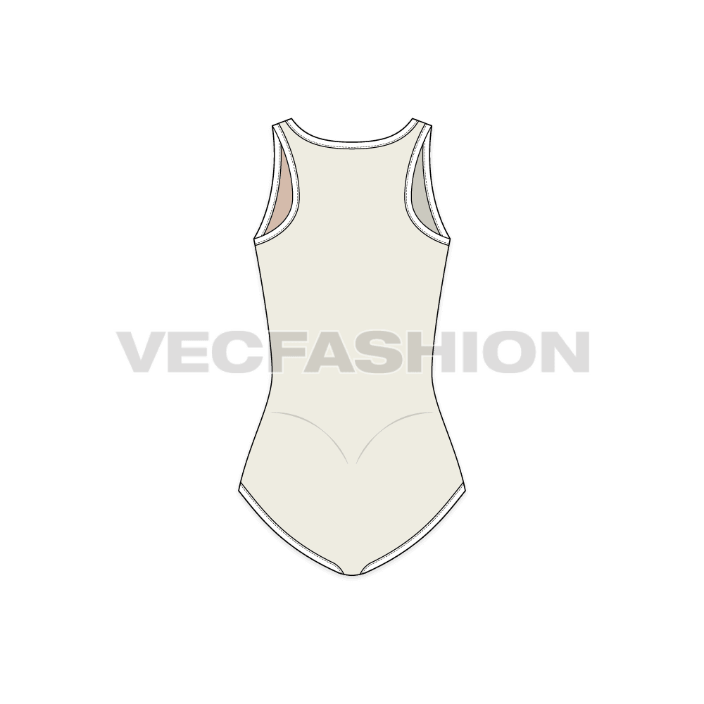 Womens swimming bodysuit flat sketch, back view
