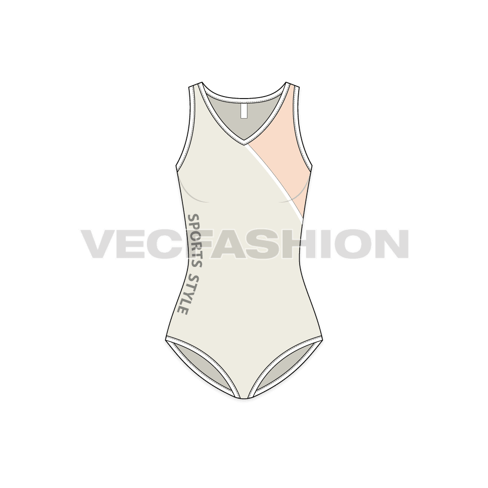 Womens swimming bodysuit flat sketch, front view
