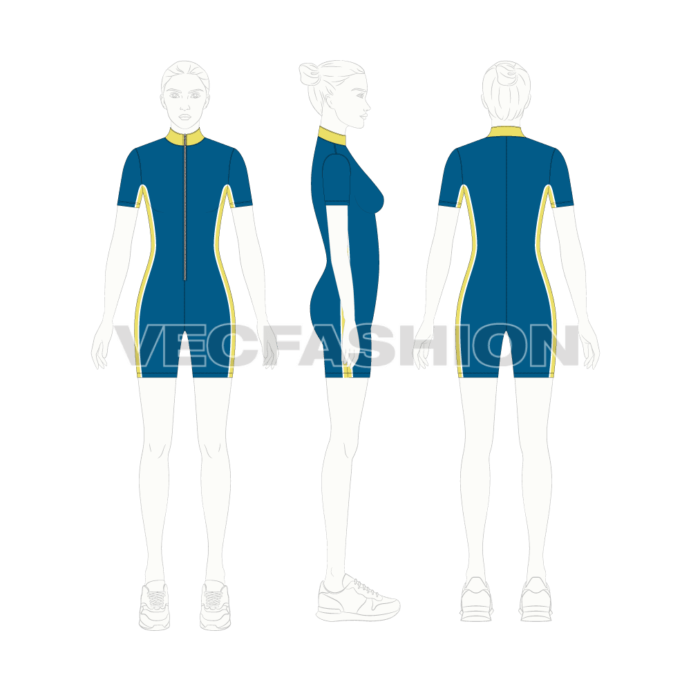 Womens swimming singlet flat sketch, croqui sketch
