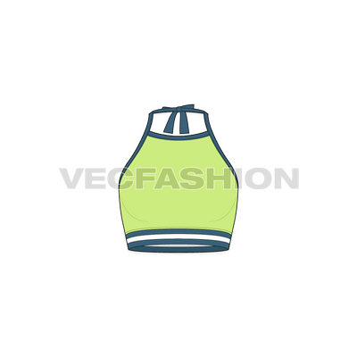 A vector sketch template for Womens Swimming Top with Halter Neck. It is a vector fashion illustration with front, back and side view.