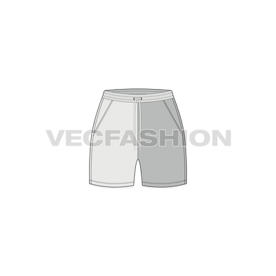 A vector template for Women's Swimming Trunks. It is a color-blocked design with each leg being different. It has an elasticated waistband with long drawstrings and side pockets.